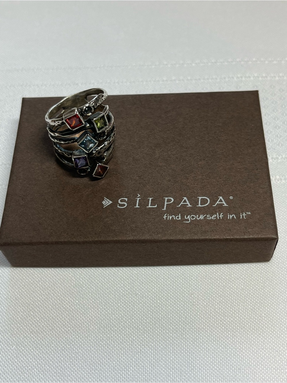 New Silpada Sterling Silver multi-coloured gemstone ring.